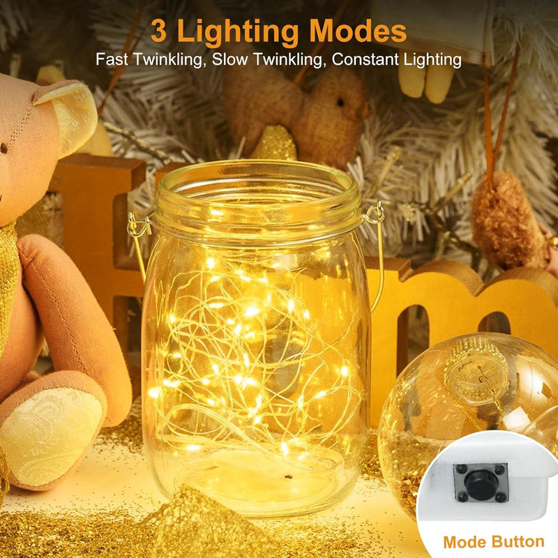 Btfarm 30 Pack Fairy Lights Battery Operated [3 Modes], 7Ft 20 Led Twinkle Lights String Lights Waterproof Bulk Small Mini Silver Wire for Mason Jars Vases Wedding Table Centerpiece, Warm White