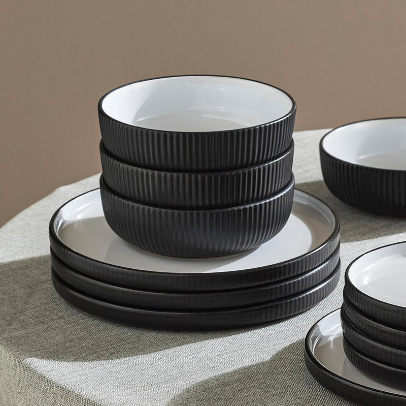 Christian Siriano Laro 12-Piece Dinnerware Set Stoneware, Black