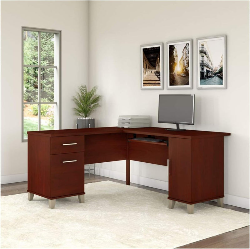 Bush Furniture Somerset 60W L Shaped Desk with Storage in Platinum Gray