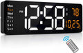 16.2" LED Digital Wall Clock with Remote, Auto Brightness, Alarm/Date/Temp/Week Display, 12/24Hr Format - Green