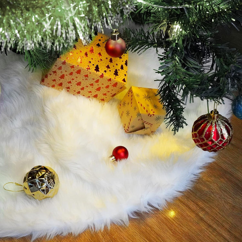 48Inch White Christmas Tree Skirt - Faux Fur Plush White Tree Skirts for Home Christmas Tree Decoration Holiday Party Christmas Decorations