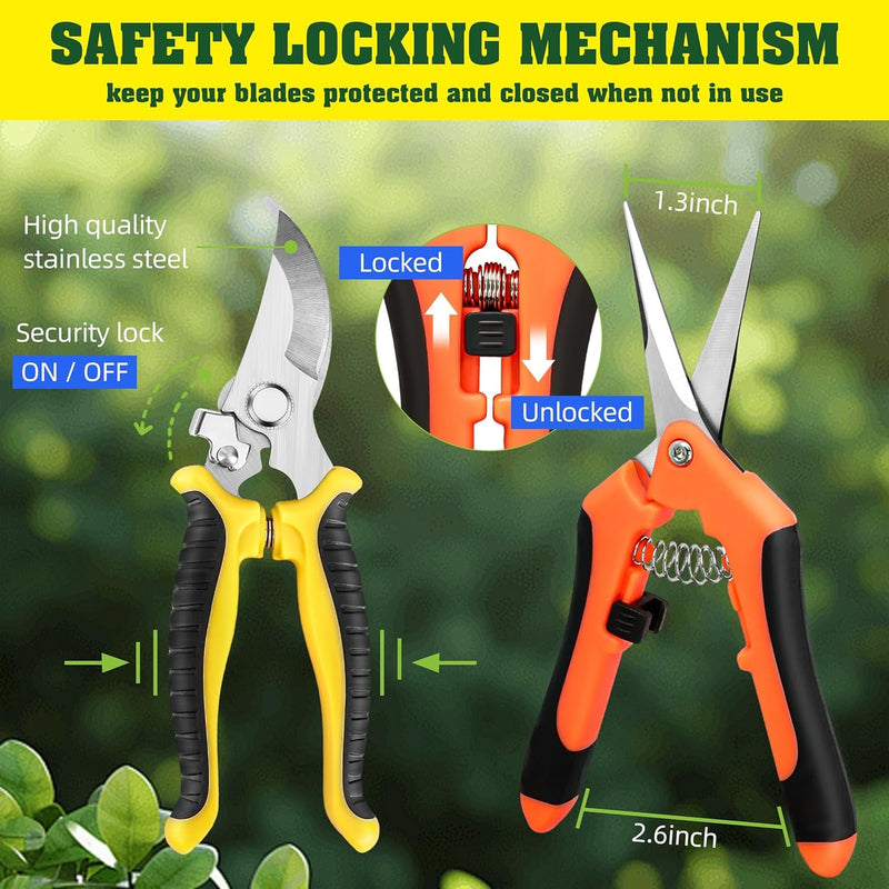 4 Pack Garden Pruning Shears, Stainless Steel Garden Shears, Gardening Shears, Garden Scissors, Garden Clippers, Pruning Snips, Pruning Shears for Gardening Tools (4PCS Yellow Orange Green)