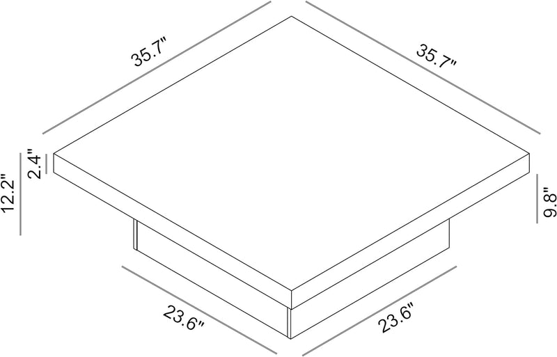 Galano Carmelo Coffee Table, Modern Top Rectangular Coffee Table with Storage Drawer, Square Center Table for Living Room, Office, Balcony, 35.35" D X 35.35" W X 14.17" H, Grey Stone