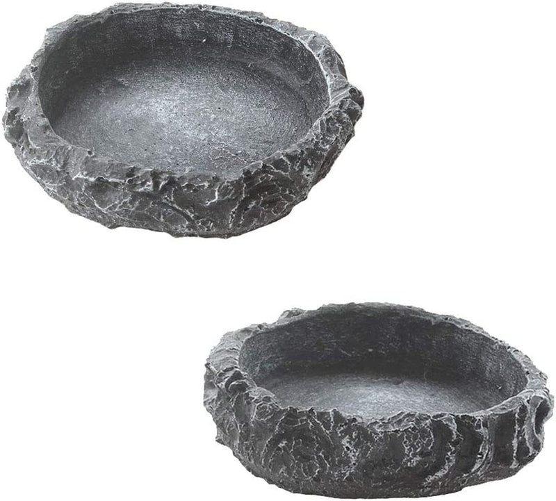 Emours 2 Pack Reptile Water Dish Food Bowl Rock Worm Feeder for Leopard Gecko Lizard Spider Scorpion Chameleon (De 3.1In X H 0.8In)