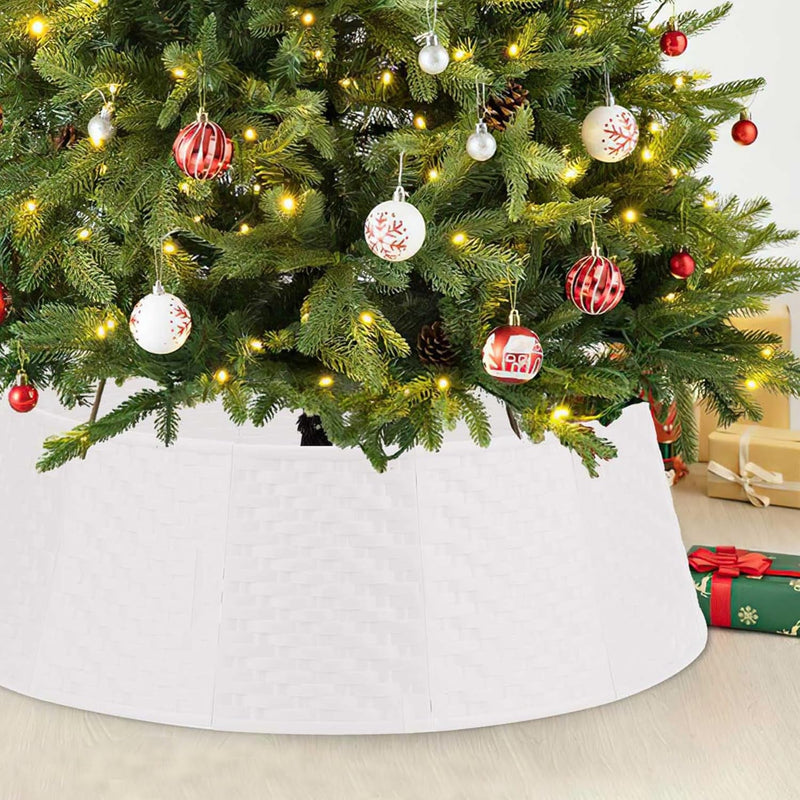 Black Christmas Tree Collar: Woven Tree Ring 28 Inch Plastic Base Cover for Christmas Trees Ornaments