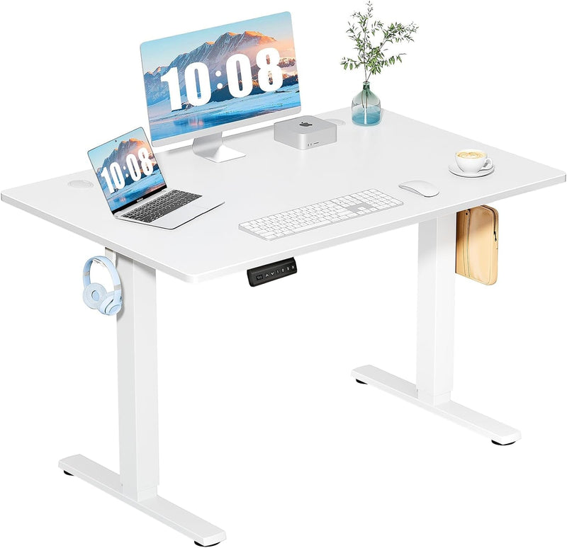 DUMOS Standing Desk with Whole-Piece Desktop Board, 48 Inch Ergonomic Adjustable Height Electric Sit Stand up down Computer Table, Computer Workstation for Home Office, White(2 Packages)