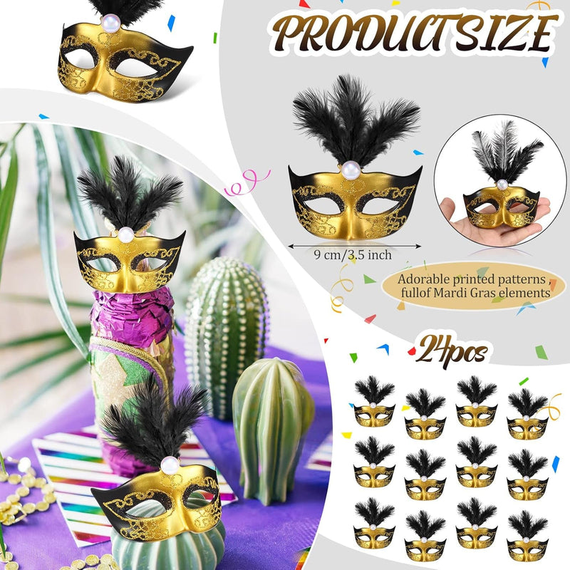 24 Pieces Mini Masks Masquerade Mini Mask Small Masquerade Mask Cake Toppers Decorative Mini Mask Mardi Gras Party Decor