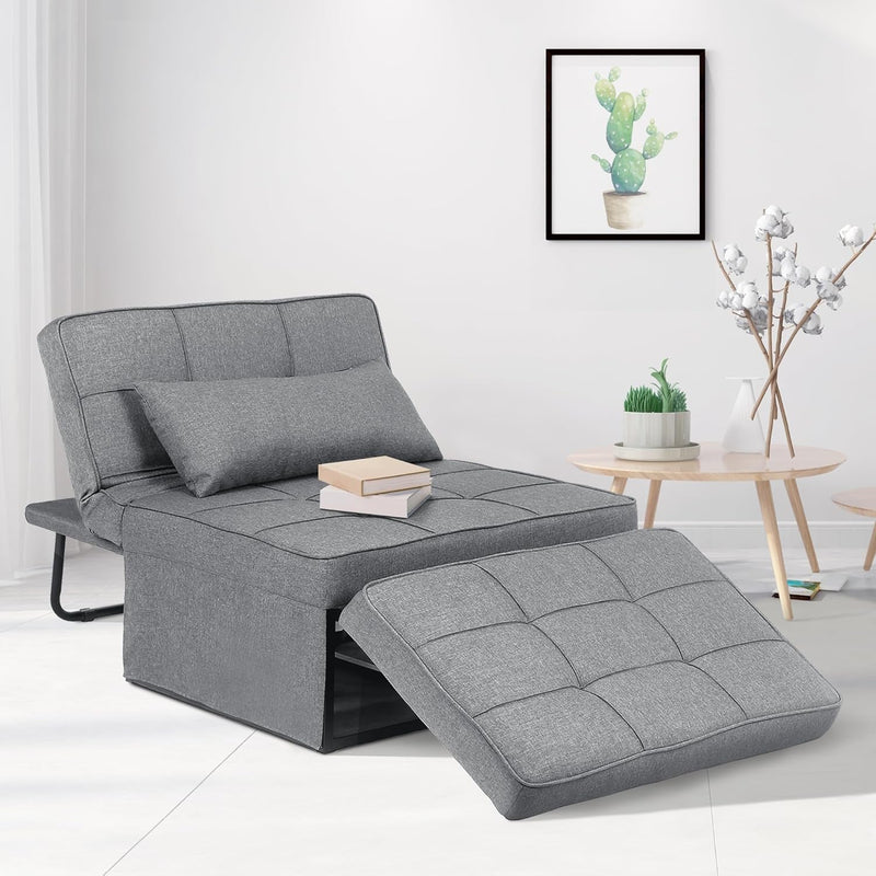 Ainfox Sofa Bed, 4 In-1 Sleeper Chair Bed Multi-Function Folding Convertible Couch Chair Ottoman Bed for Apartment, Small Space (Sky Gray)