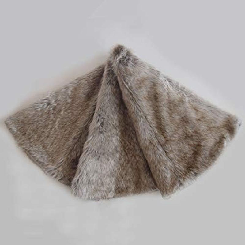 Deluxe Grey Brown Multi Colors,Grey Stripe and Beige Grey Mixted Color Faux Fur Christmas Tree Skirt -42Inch