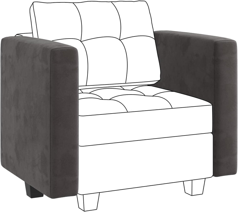 HONBAY Middle Seat Module for Velvet Modular Sectioanl Sofa, Accent Armless Chair with Storage, Grey