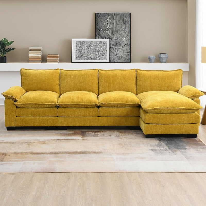 118" Convertible Sectional Sofa Couch, 4-5 Seat Modern L-Shaped Sofa with Chaise, Chenille Fabric Deep Soft Seat Cloud Modular Couch for Apartments, Living Room and Office (Yellow)