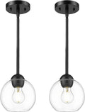 Emak 7 Inch Black Pendant Lights for Kitchen Island, Globe Pendant Light Fixture with Clear Glass Shade, 1-Light Hanging Light Fixtures for Kitchen, Bathroom, Bedroom, Hallway, PL119-BK