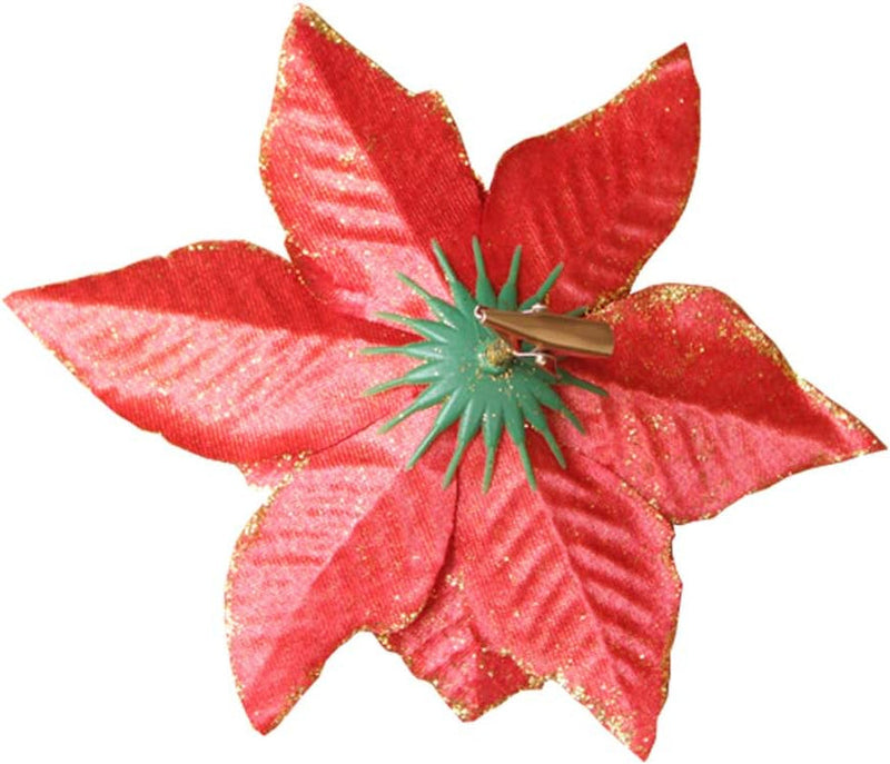 12Pcs Glitter Poinsettia Christmas Tree Ornament Artificial Wedding Christmas Flowers Xmas Tree Wreaths Decor Ornament, 5.5Inch, Red and Gold for Choice (Red)