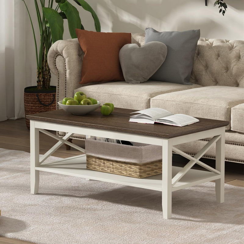 Choochoo Oxford Coffee Table with Thicker Legs, Espresso Wood Coffee Table with Storage for Living Room 40 Inches