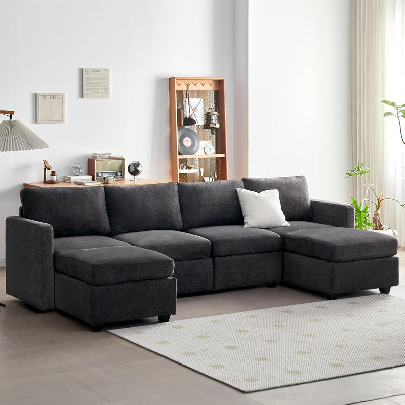 Cpintltr Storage Couch,Modular Sectional Seat Futon Sofa,L-Shaped Couch Linen Fabric with Reversible Chaise Sofa Bed with Ottomans,Seats Furniture for Living Room Apartment Office