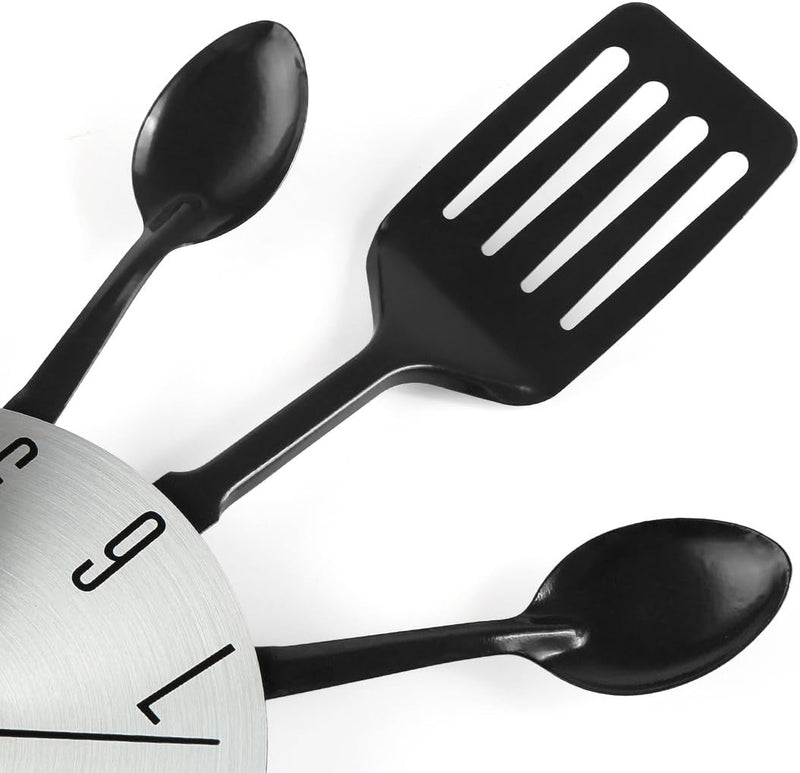 16 Inch Cutlery Kitchen Wall Clocks with Fork and Spoon Dial, Silent Clock Movement and Battery Operated, Great Wall Decor and Housewarming Gifts