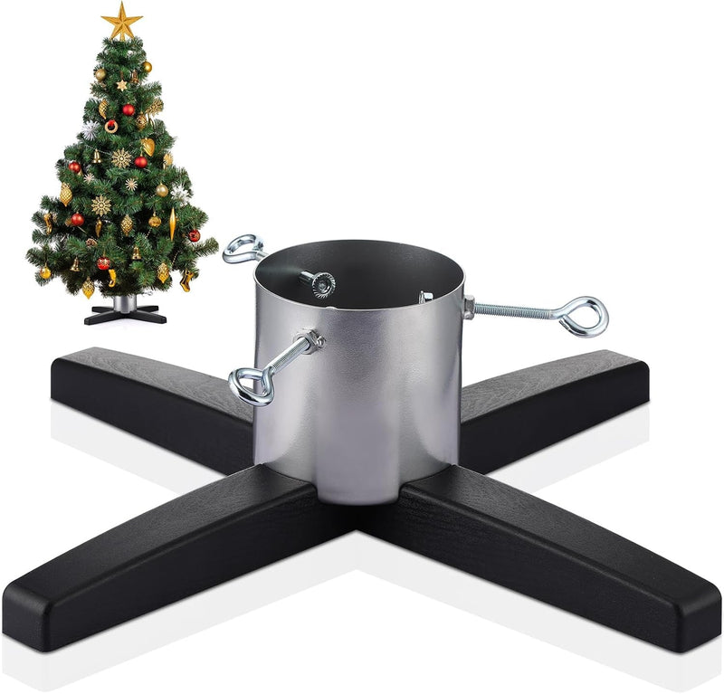 Gisafai Metal Christmas Tree Stand Base for Live Tree Adjustable Christmas Tree Holder for Real Trees Large Christmas Tree Base up to 8Ft, 21.6 X 21.6 X 6.3 Inch(Black)