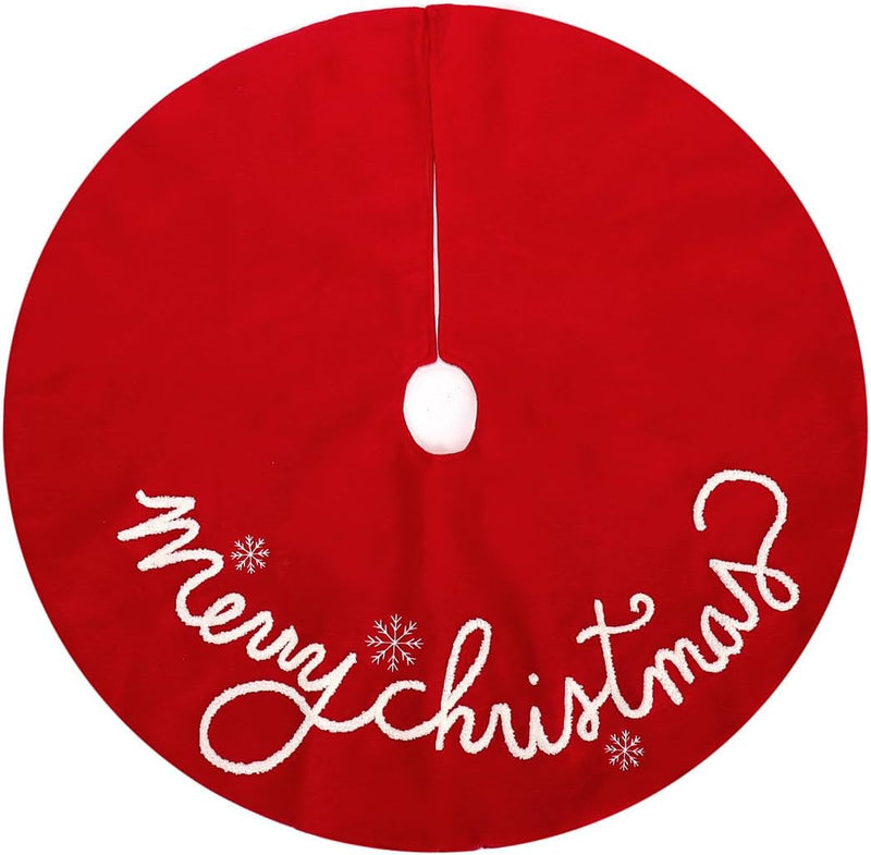 GMOEGEFT Christmas Tree Skirt 32 24 Inches Red Felt with Merry Christmas Tree Skirt Xmas Holiday Decorations (24 In)