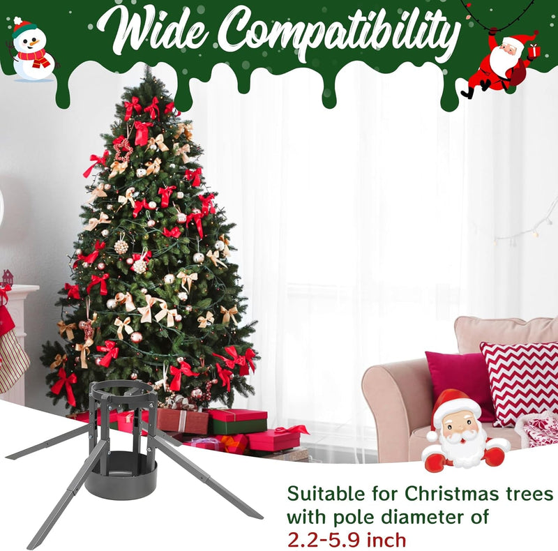 Christmas Tree Stand for Real Trees, Christmas Tree Base with Removable Retractable Support Legs, Suitable for Trees with 2.2 to 5.9 Inch Trunks and up to 10 Feet Tall, Silver