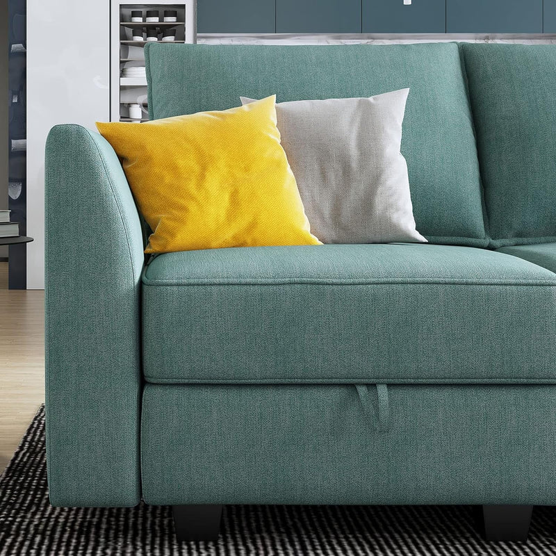 HONBAY Convertible U Shaped Modular Sofa Sectional Modular Couch with Chaise Oversized Sofa Sleeper Couch for Large Living Room,Aqua Blue