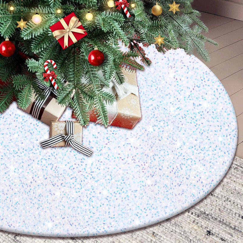 FUHSY Glitter Christmas Tree Skirt 46 Inches Light Blue Velvet Christmas Tree Skirt Farmhouse Tree Skirt for Large Xmas Tree Skirts Sequin Christmas Tree Collar for Family Reunion Birthday Party Decor