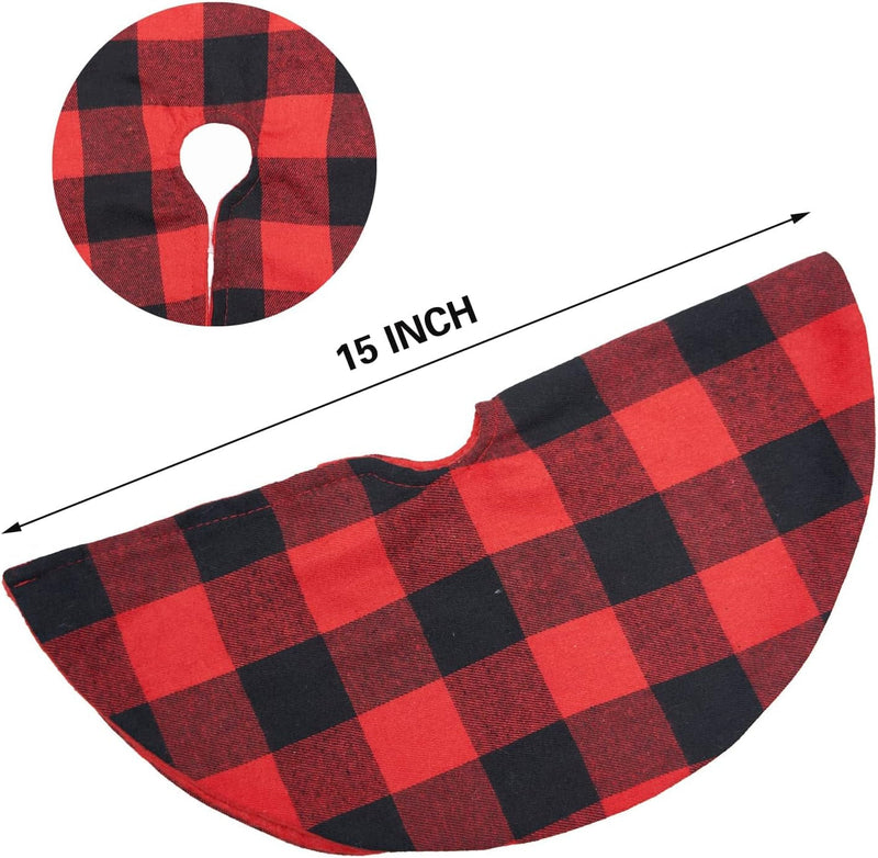 2 Pack Christmas Tree Skirt Decorations 15 Inch Mini Xmas Tree Skirt, Buffalo Plaid Tree Skirt for Family Christmas Party Holiday Decoration