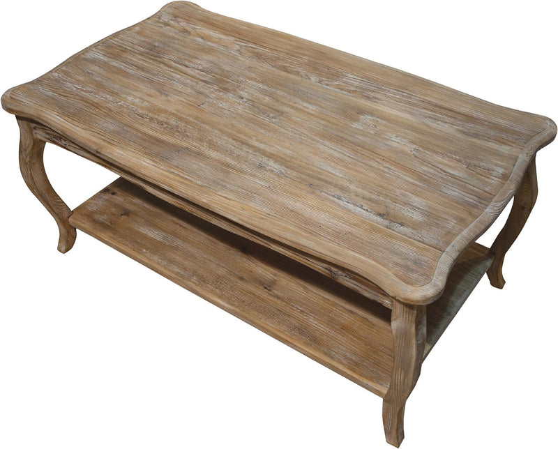 Alaterre Austerity Reclaimed Wood Coffee Table with Open Shelf, Accent & Occasional Furniture for Living Room, Curved Legs, Scalloped Edge, Assemble Required, Driftwood