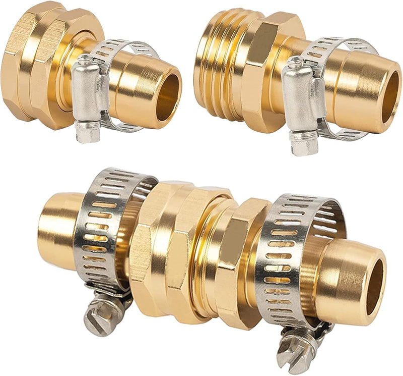 Garden Hose Repair Connector with Clamps, Fit for 3/4" or 5/8" Aluminum Garden Hose Fitting, Male and Female Hose Fittings, 2 Sets