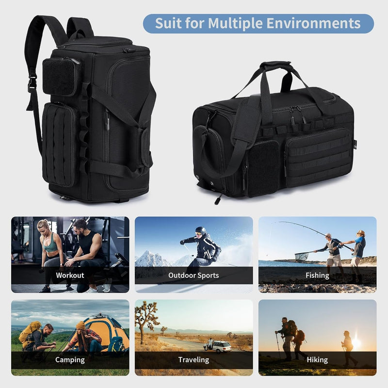 Duffle Bag for Travel Large Duffle Backpack Deployment Bag with Backpack Straps 3 in 1 Tactical Military Backpack with Shoe Compartment Football Weekender Gym Bag for Overnight Traveling Sport