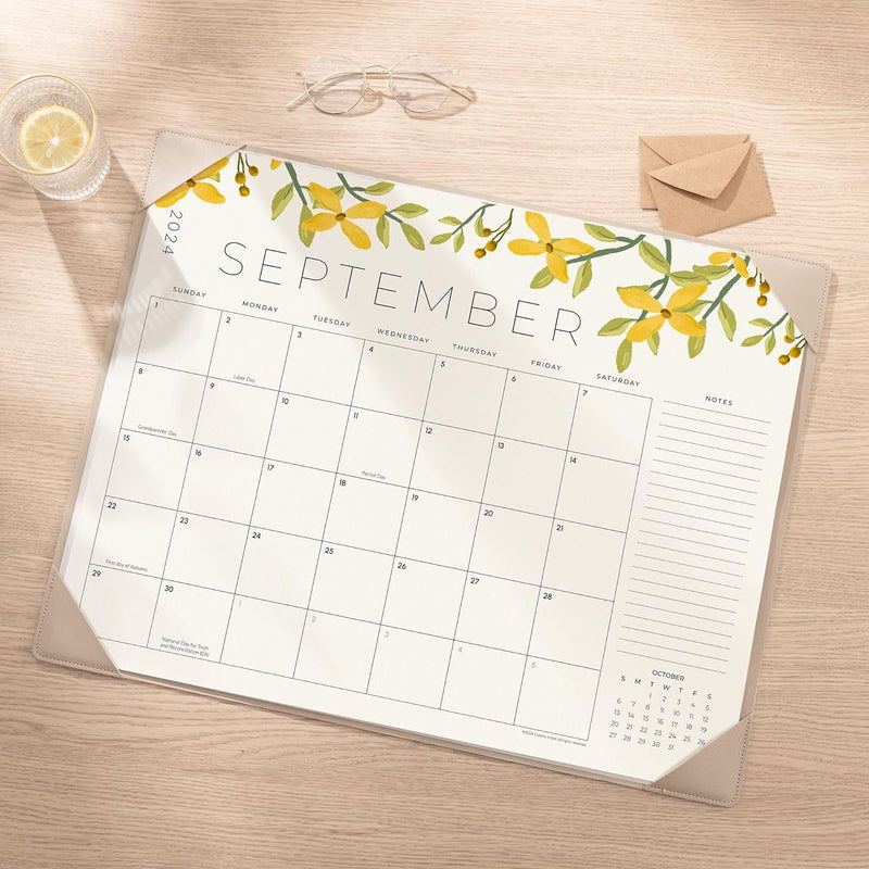 Desk Calendar 2024-2025 with Desktop Mat, Cabbrix Large Desk Pad Calendar 22 X 17 Inch 18 Months Runs from Jul 2024 to Dec 2025, Floral Design Calendar 2024-2025 for Home School and Office