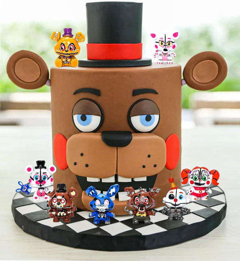 Five Night Game Figurines Toys - 8PCS Cute 5 Nights Figures Toys with 50PCS Sticker Inspired by the Game Five Night Figures - Ornaments for Birthday Party Cake Decorating Supplies