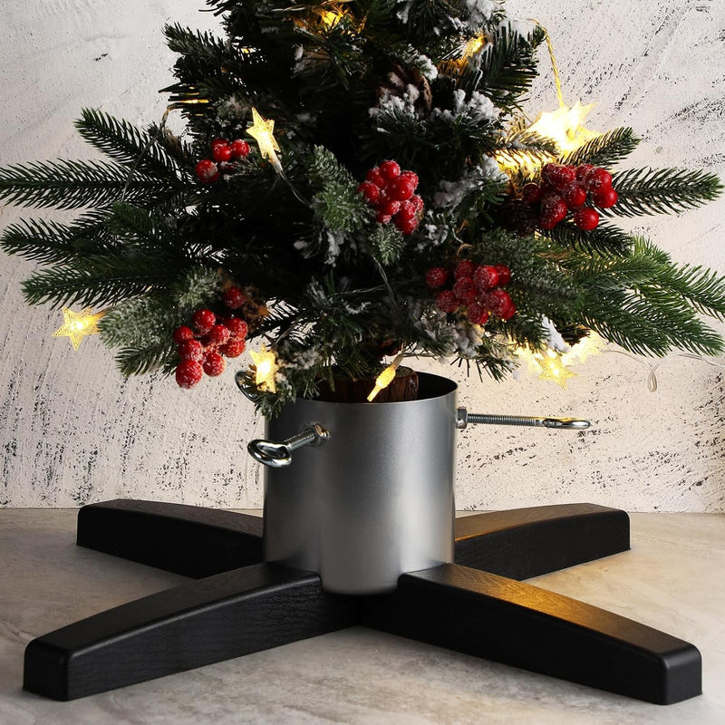 Gisafai Metal Christmas Tree Stand Base for Live Tree Adjustable Christmas Tree Holder for Real Trees Large Christmas Tree Base up to 8Ft, 21.6 X 21.6 X 6.3 Inch(Black)