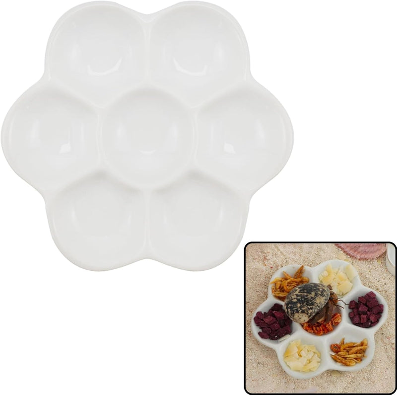 3.5" Hermit Crab Ceramic Food Dish,7 Compartments Ceramic Anti-Turning Food & Water Bowl for Hermit Crab Tarantula Snail