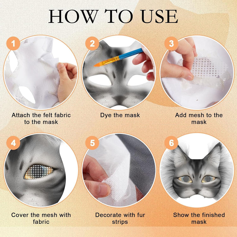 DIY Therian Mask Kit Blank Cat Mask with Felt Fabric Sheet Plush Faux Fur Eye Mesh for Therian Gear Therian Stuff