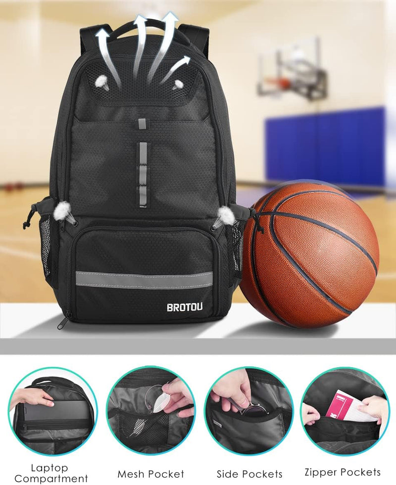 BROTOU Basketball Backpack, Large Basketball Bag with Shoes and Ball Compartment, Soccer Backpacks for Basketball/Volleyball