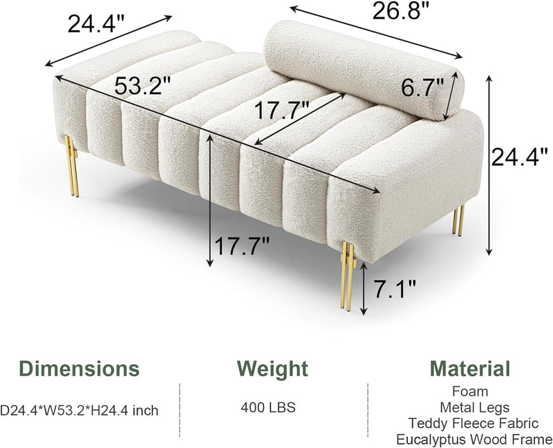 53.2" Modern Loveseat Sofa Couch,Upholstered Couch Bench with Golden Legs and Adjustable Backrest,Sherpa Small Couches for Living Room Bedroom Office (Beige)