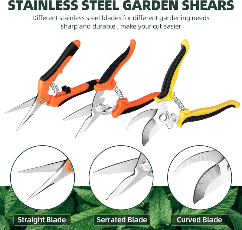 3 Pack Garden Pruning Shears, Stainless Steel Garden Shears, Gardening Shears, Gardening Scissors, Garden Scissors, Garden Clippers, Pruning Snips, Pruning Shears for Gardening Garden Tools