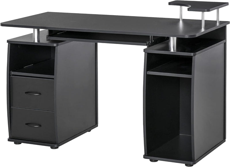 HOMCOM Multi-Function Computer Desk, Home Office Workstation with Keyboard Tray, Elevated Shelf, Sliding Scanner Shelf and CPU Stand, 47.25 X 21.75 Inch, Black