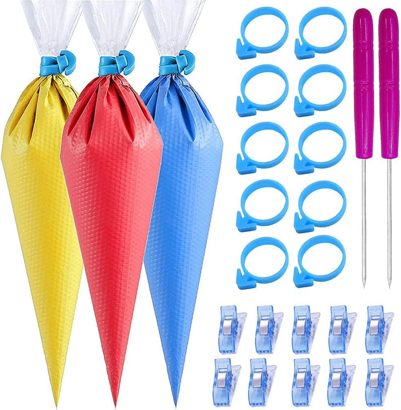 122Pieces Tipless Piping Bags - 100Pcs Disposable Piping Pastry Bag for Royal Icing/Cookies Decorating - 10 Pastry Bag Ties,10 Clips &2 Scriber Needle - Best Cookie/Cake Decorating Tools (14 Inch)