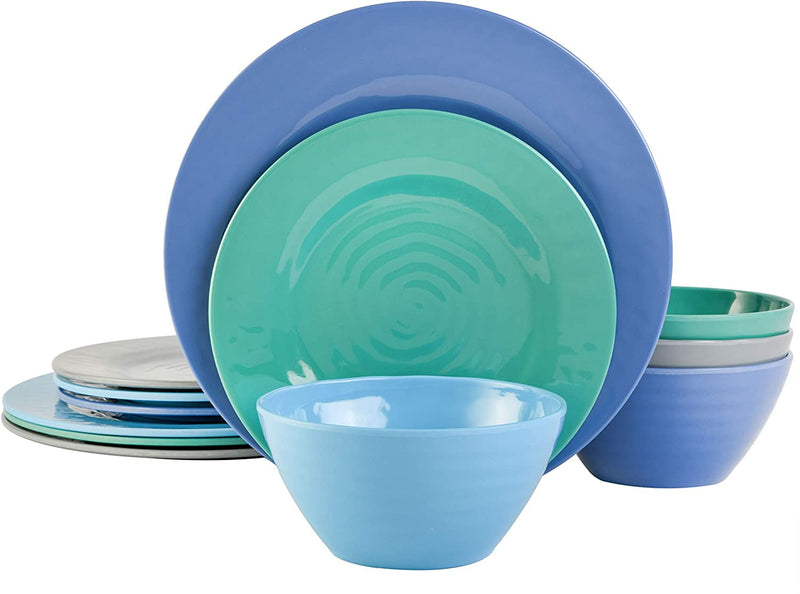 Gibson Home Melamine Dinnerware Set, Service for Four (12Pcs), Blue (Brist)