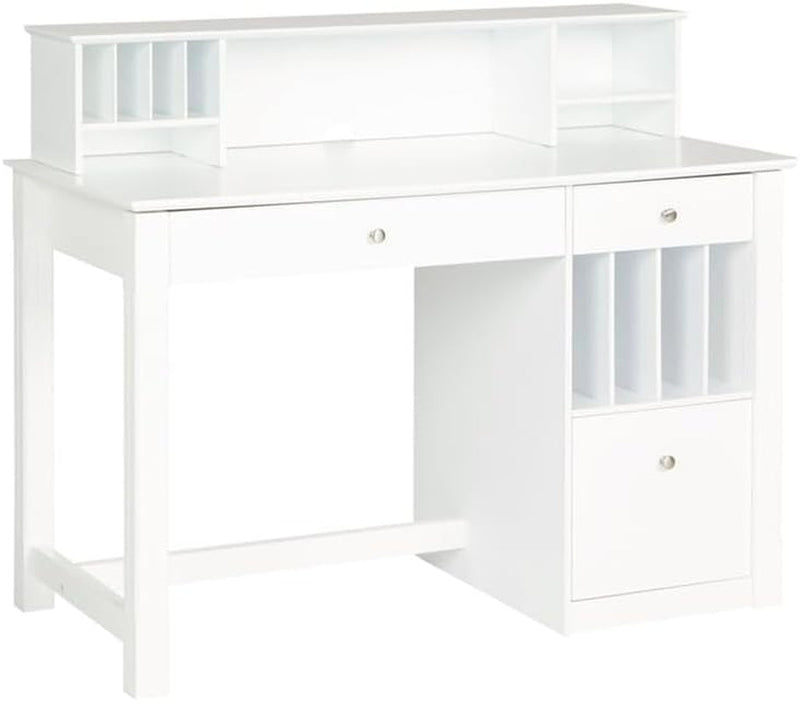 BOWERY HILL Deluxe Solid Wood Work from Home Office Laptop Computer Desk with Hutch in White