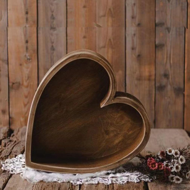 Abaodam 1Pc Heart Shaped Baby Wooden Photography Newborn Studio Posing Box Photo Shoot Prop（Deep Coffee ）