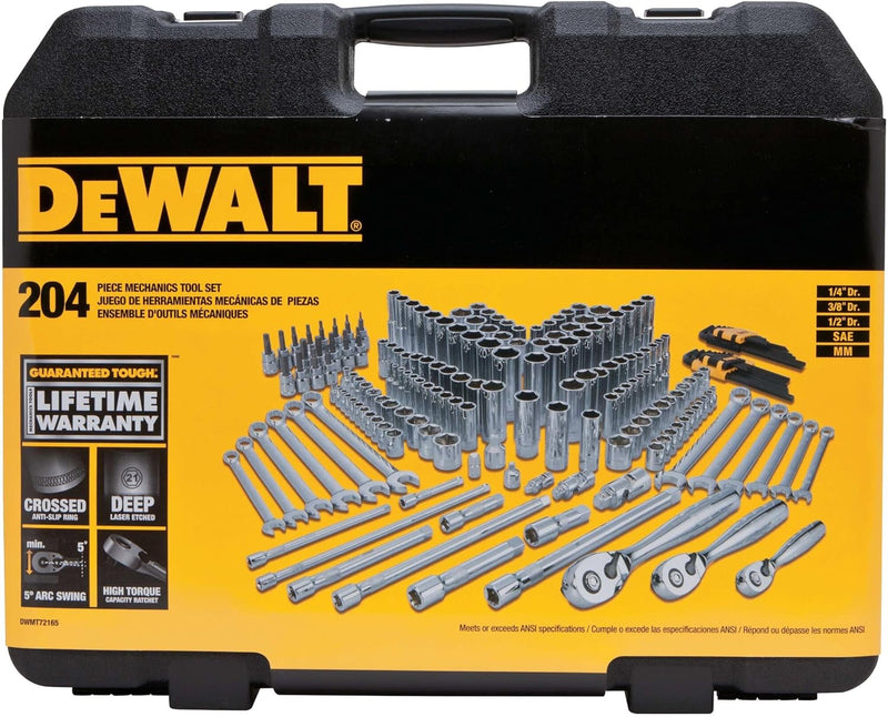 DEWALT Mechanics Tools Kit and Socket Set, 204-Piece, 1/4" & 3/8" & 1/2" Drive, MM/SAE (DWMT72165)