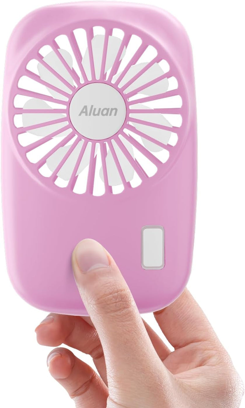 Aluan Handheld Fan Mini Fan Powerful Small Personal Portable Fan Speed Adjustable USB Rechargeable Cooling for Kids Girls Boys Woman Home Office Outdoor Travel, Pink