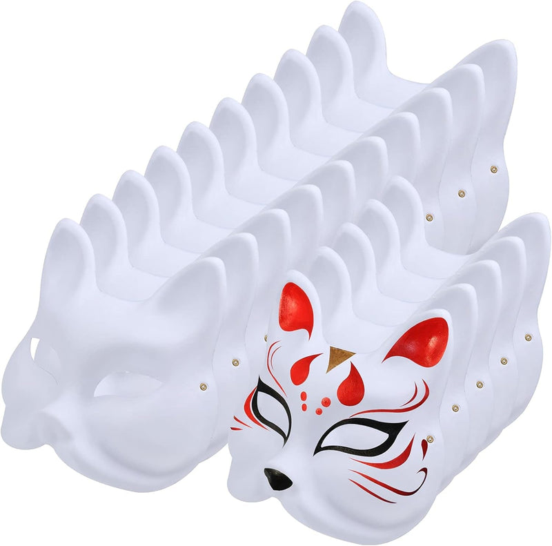 15 Pack Halloween Fox Mask White Paper Blank Mask DIY Animal Unpainted Craft Mask for Cosplay Masquerade Parties Costume Accessory DIY Face Masks for Mardi Gras, Masquerade, Halloween Party