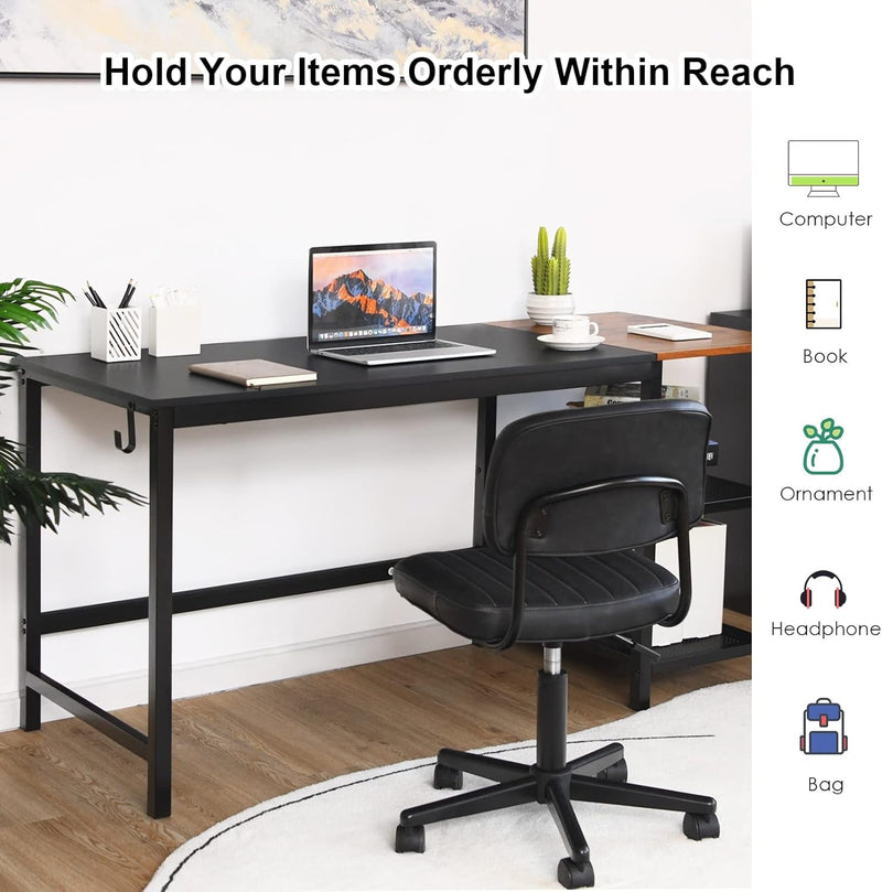 COSTWAY 59” Computer Desk, with 2 Removable Storage Shelves, Industrial Writing Workstation with Headphone Hook, for Home Office, Gaming Desk (Black)