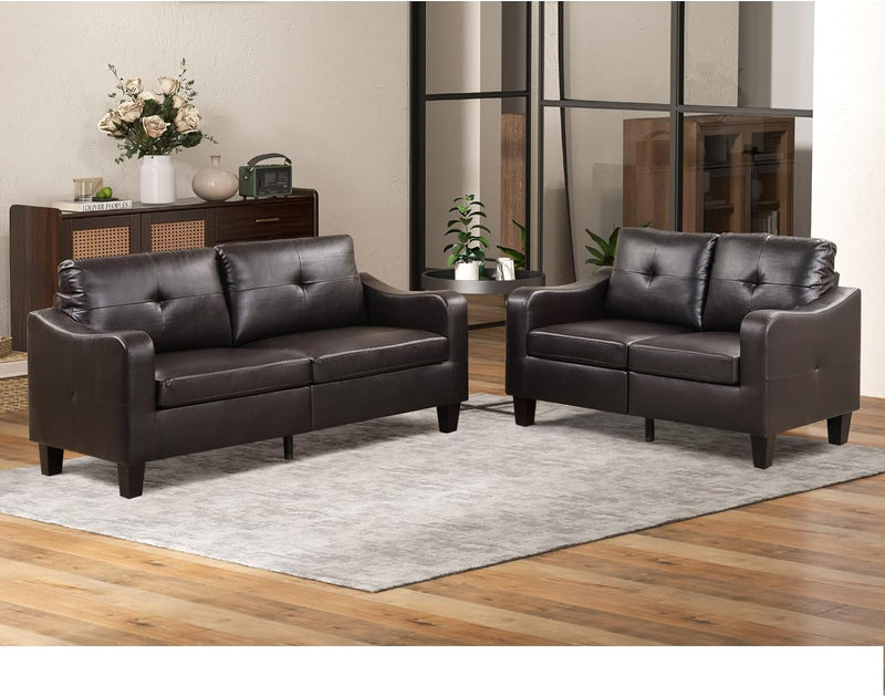 CANMOV 58-Inch Faux Leather Loveseat Sofa Couch, 2-Seat Upholstered Couches, Mid Century Modern Couch Sofa Love Seat for Living Room with Back Cushions and Wide Arms for Apartment, Bedroom, Brown