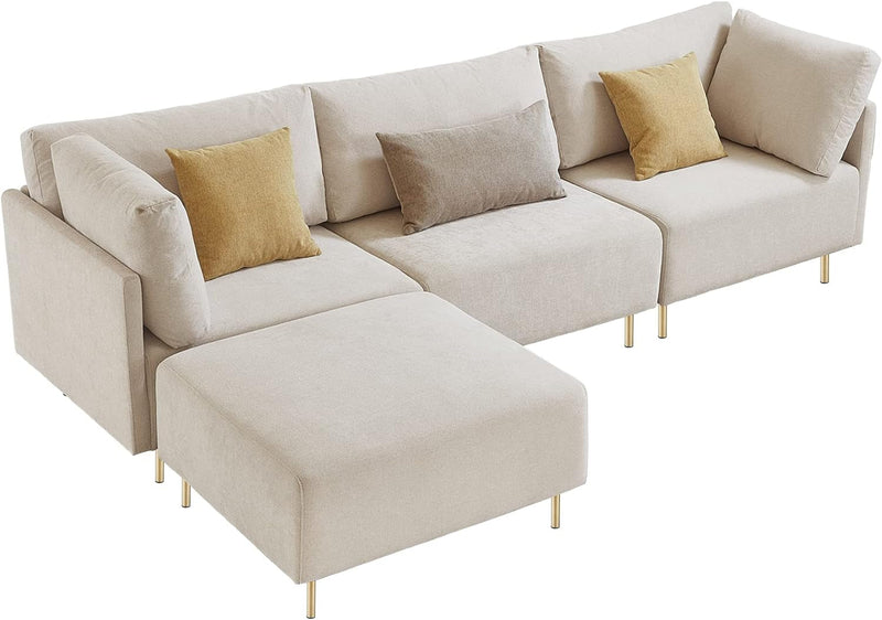 Familymill 108'' L-förmiges modulares Sofa-Set – L-förmiges modernes umwandelbares Sofa mit umkehrbarer Chaiselongue, Ottomane und Kissen für das Wohnzimmer (Beige)