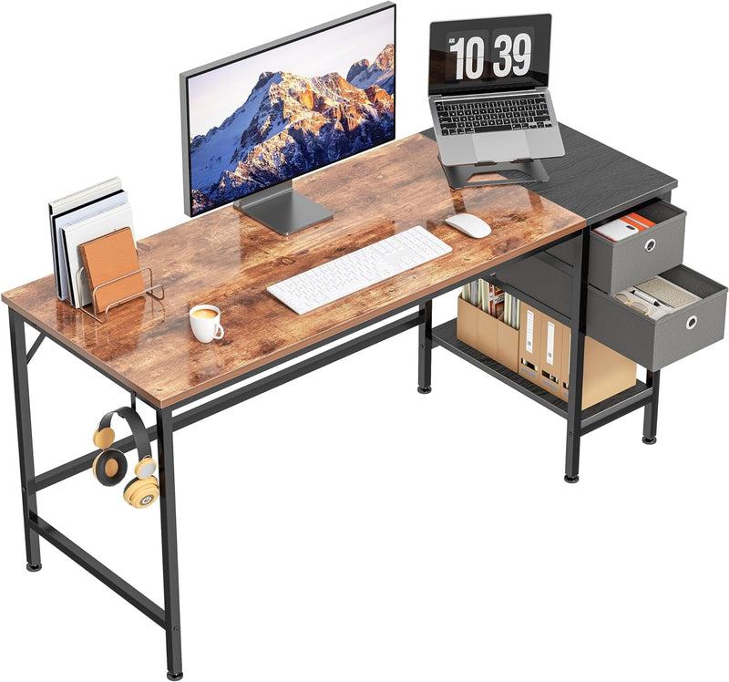 Bureau HOMIDEC, bureau d'ordinateur avec tiroirs 47" Bureaux d'étude pour la maison avec étagères de rangement, bureaux et postes de travail pour la maison, le bureau, la chambre à coucher