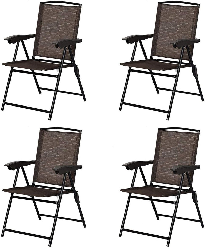 Giantex 2 Pack Patio Folding Chairs, Adjustable Sling Back Chairs with Armrest, Patio Dining Chairs Portable for Lawn Camping Garden Pool Beach Deck, Outdoor Chairs Set of 2